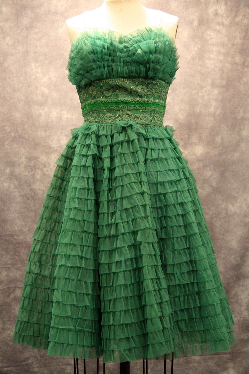 Green Ruffled Cocktail Dress from the 1950s.