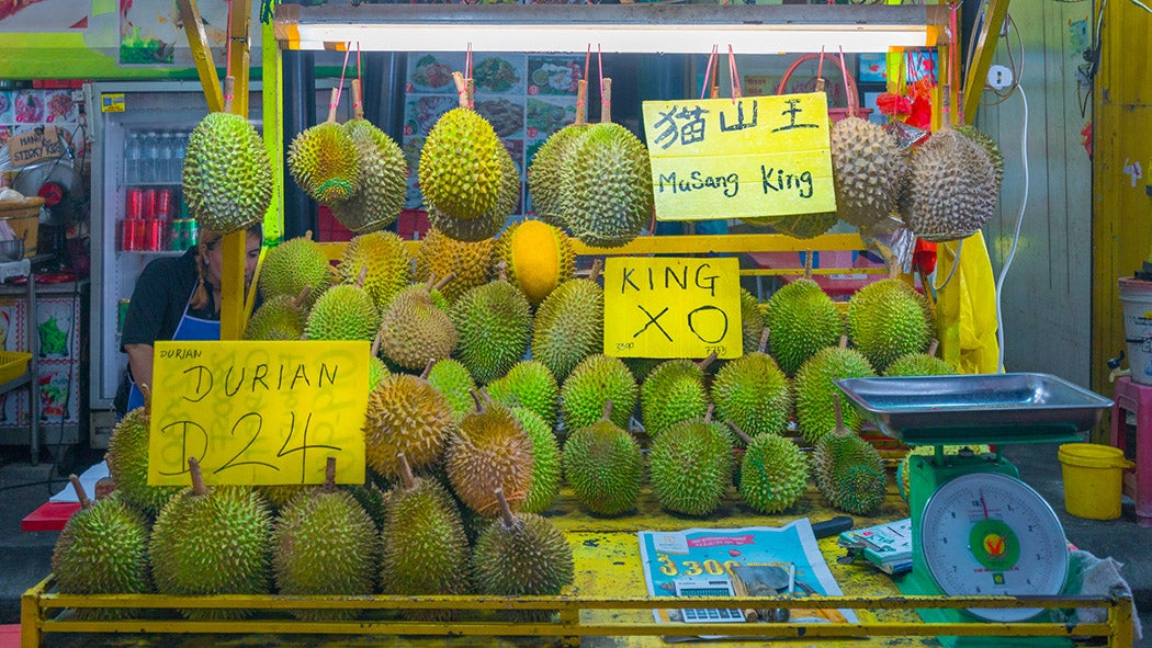 Puchong ,Kuala Lumpur, Malaysia - July 21, 2017: Different type of durians are display for sale at the stall