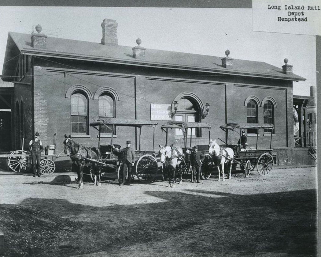 Long Island Rail Road Depot with Horse-Drawn Carriages, Hempstead