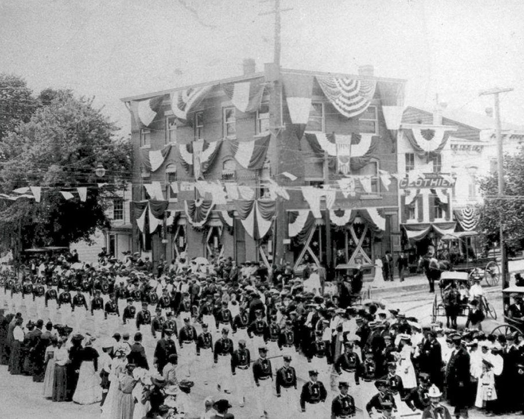 Parade in Downtown Hempstead with Decorated Buildings