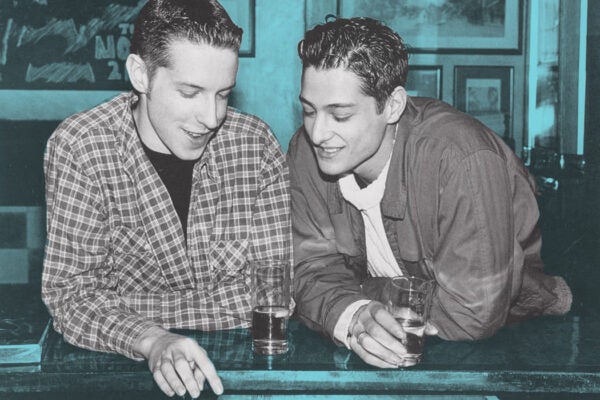 Colorized image from a poster for safe sex awareness
