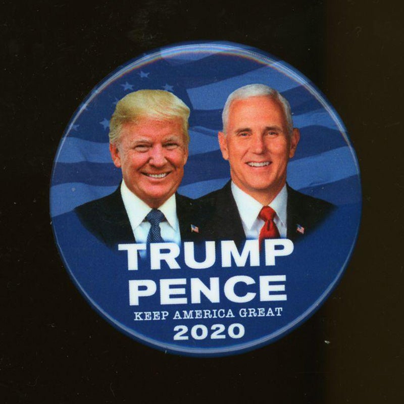 "Trump/Pence/Keep American Great/2020" blue and white jugate button.